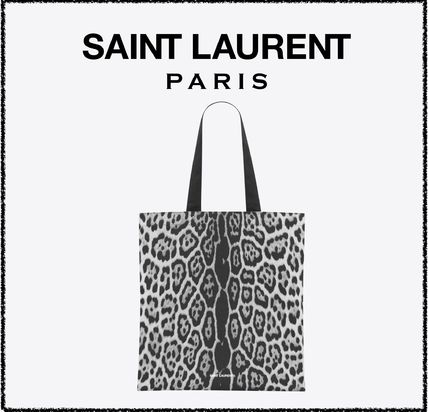 Saint Laurent Totes Leopard Patterns Unisex Canvas Blended Fabrics A4 Totes