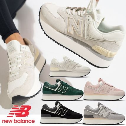 New Balance Platform & Wedge Platform Rubber Sole Lace-up Casual Style Unisex Leather