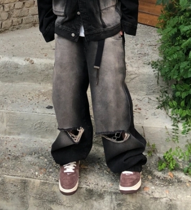デニム・ジーパン RASHOMONG Point color damage wide denim pants BBP8054