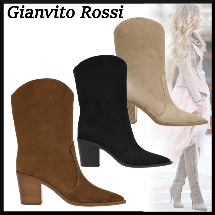 即納 【Gianvito Rossi】DENVER ウエスタン スエード ショートブーツ