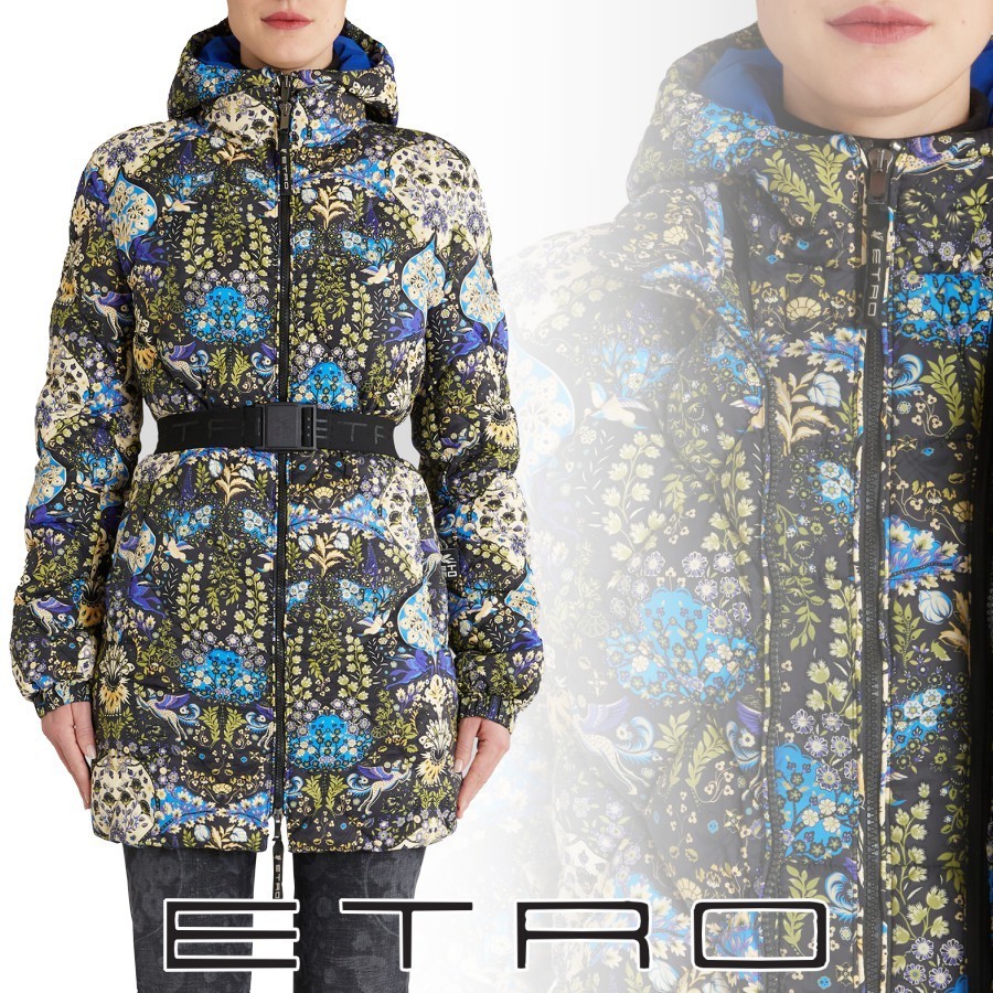 ETRO フラワー ペガゾ キルティングダウンジャケット ブラック