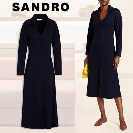 sandro Dresses Casual Style A-line Wool Cashmere Blended Fabrics Flared