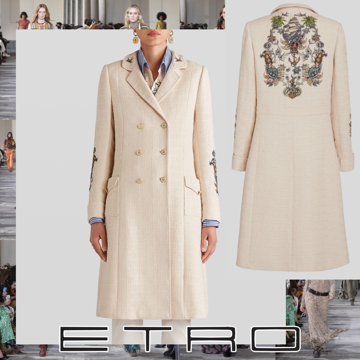 ETRO スパンコール付き ダブルブレストコート シルバー