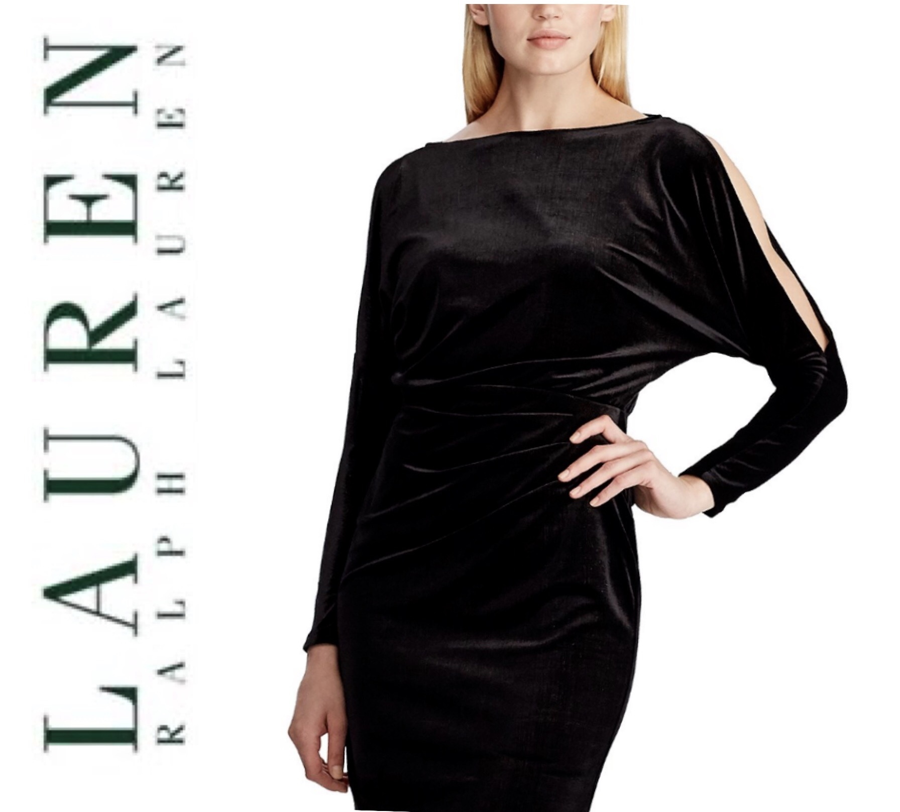 RALPH LAUREN BLACK VELVET 長袖カクテルドレス