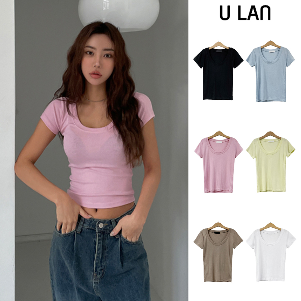 【U LAN】[1+1] Mitsui U-neck Short Sleeves