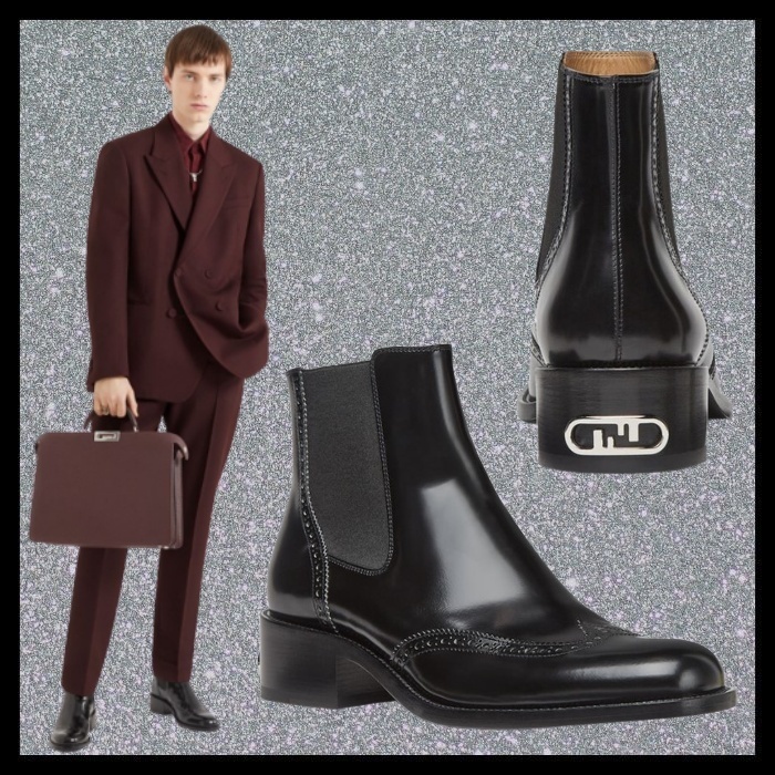 【FENDI】ブラック レザー アンクル ブーツ