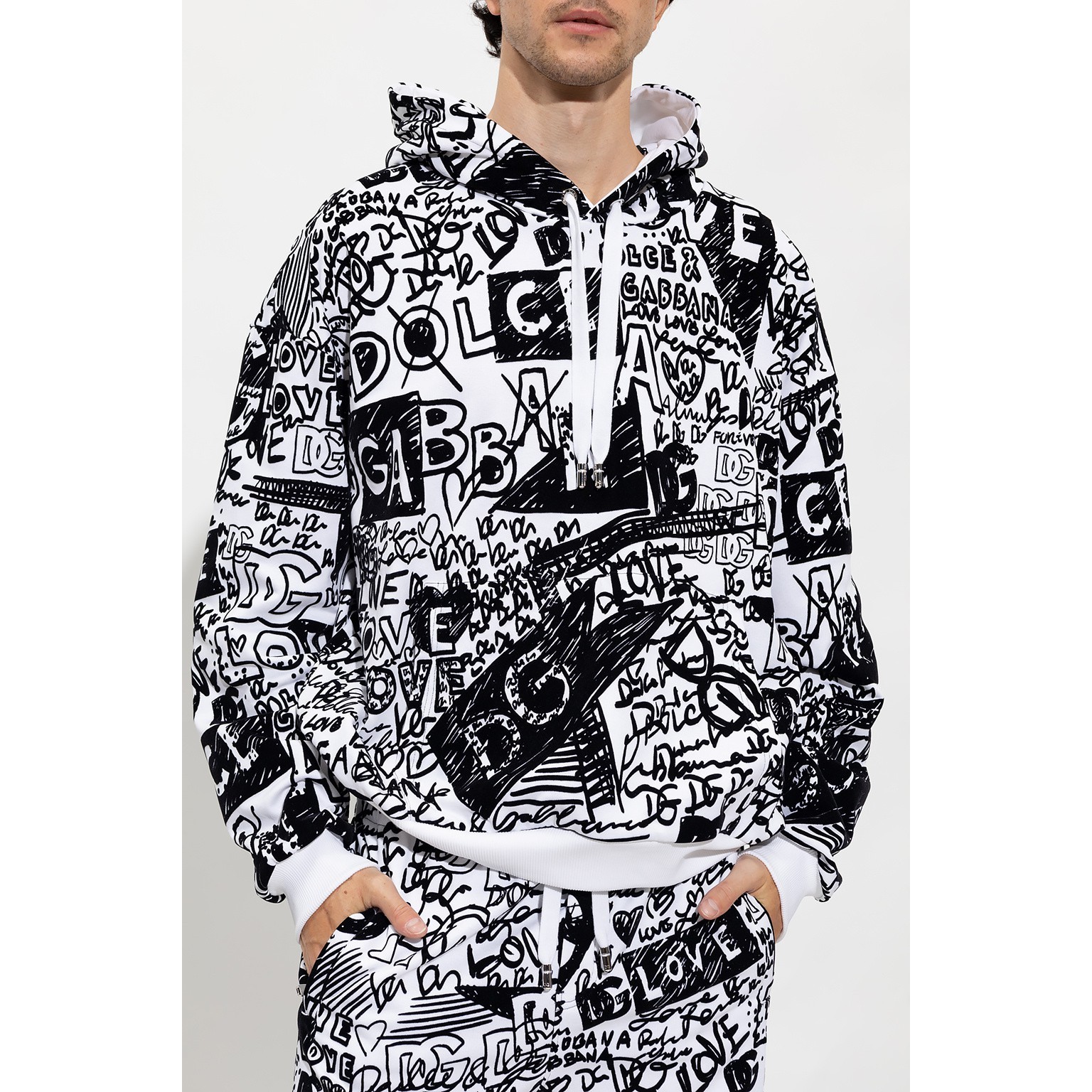 DOLCE&GABBANA フロック加工プリント 総柄 フード付 トレーナー Dolce & Gabbana フロックグラフィティプリント セットアップ