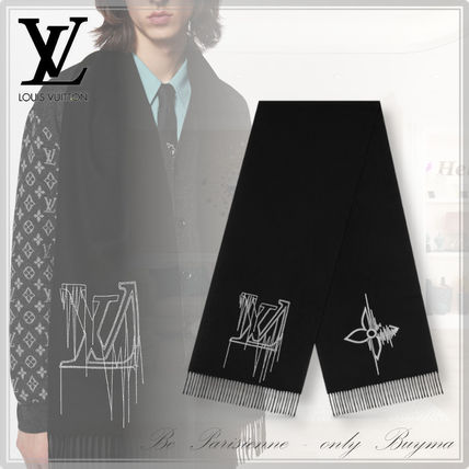 Louis Vuitton Scarves Monogram Cashmere Street Style Fringes Logo Scarves