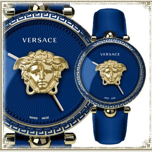 VERSACE Palazzo Empire 腕時計 ブルー レザーブレスレット VERSACE Palazzo Empire 腕時計 ブルー レザーブレスレット