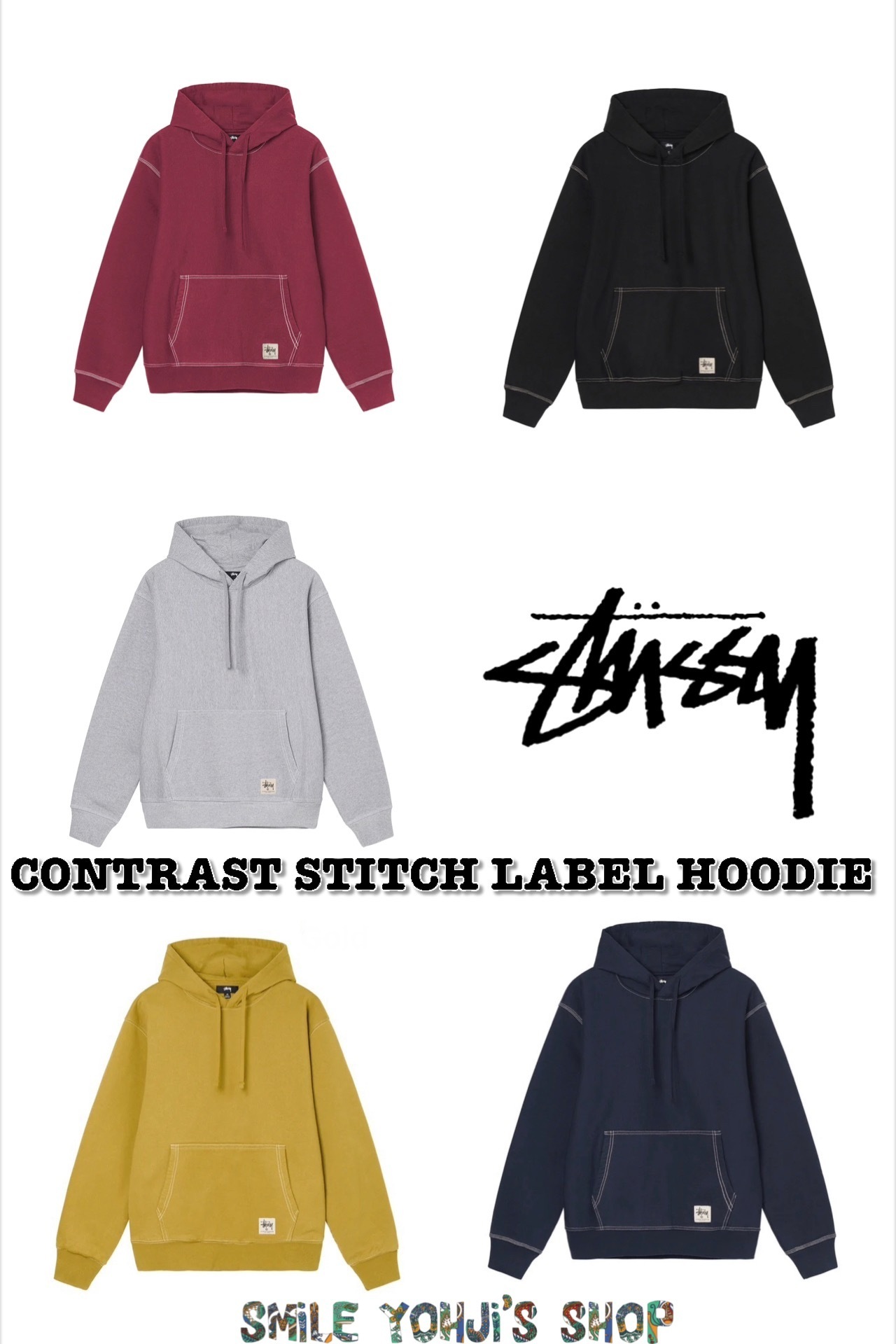 ★入手困難★STUSSY CONTRAST STITCH LABEL HOODIE