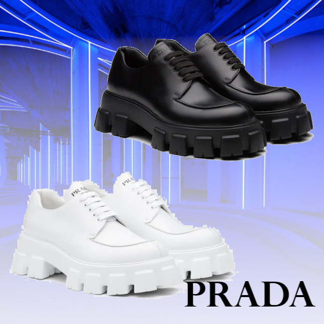 PRADA 【直営店】 新作 Monolith brushed leather lace-up shoes