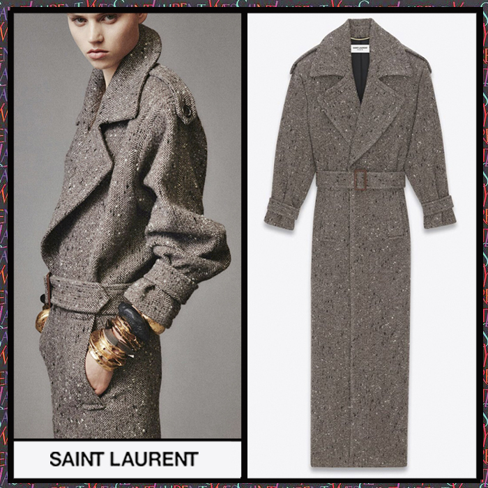 Saint Laurent《ロング オーバーサイズコート》モカ DHL 直営店