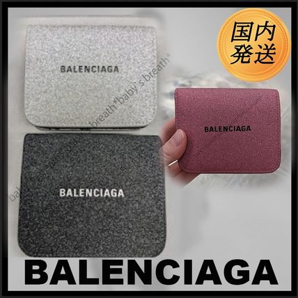 BALENCIAGA Folding Wallets Unisex Street Style Plain Folding Wallet Glitter Bridal Logo