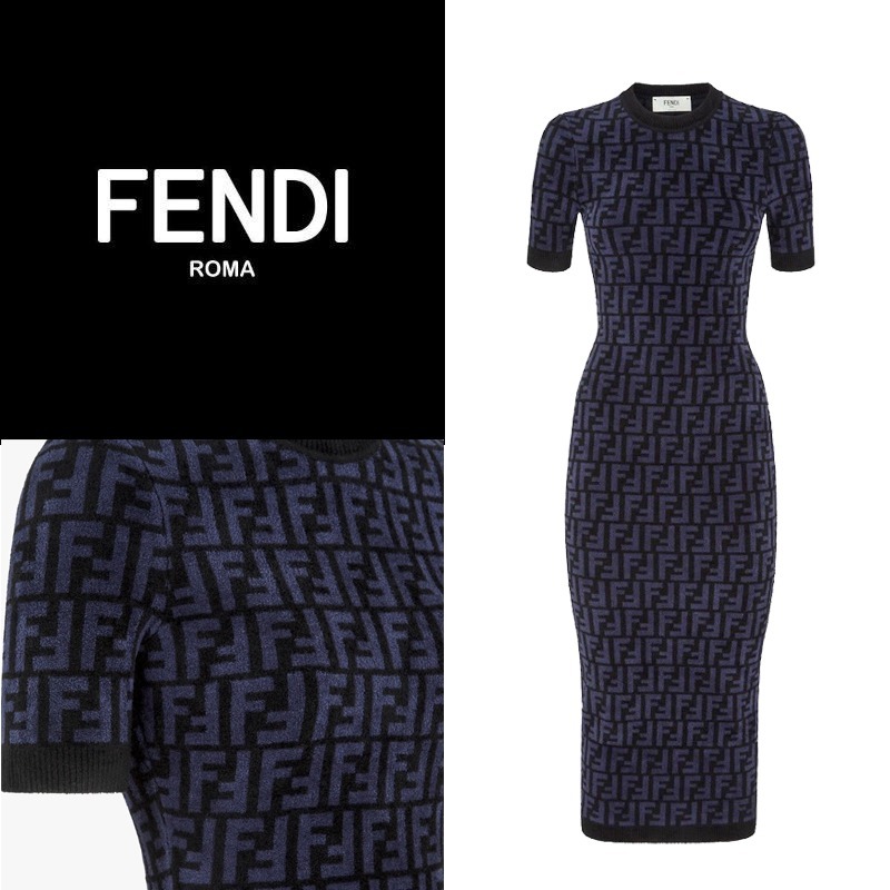 美しいシルエット☆FENDI☆FFベルベット ドレス 半袖ワンピース 美しいシルエット☆FENDI☆FFベルベット ドレス 半袖ワンピース