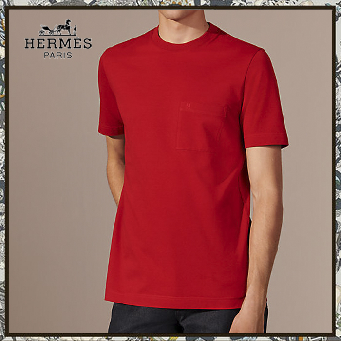 HERMES 定番《H刺繍 Tシャツ》レッド コットン DHL発送 直営店