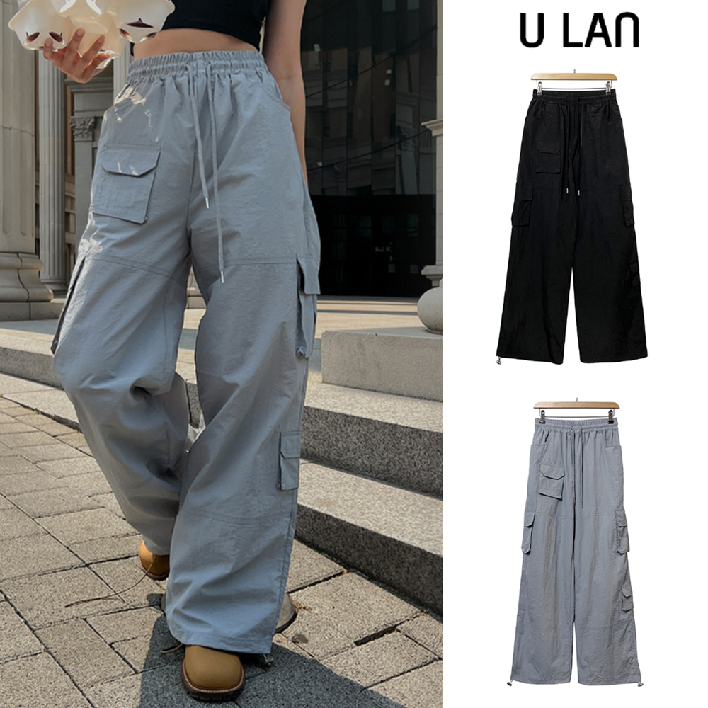 【U LAN】(UNISEX) Pocket Cargo Nylon Pants