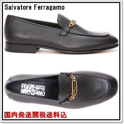 Salvatore Ferragamo ルイス ロゴブラックレザー ローファー