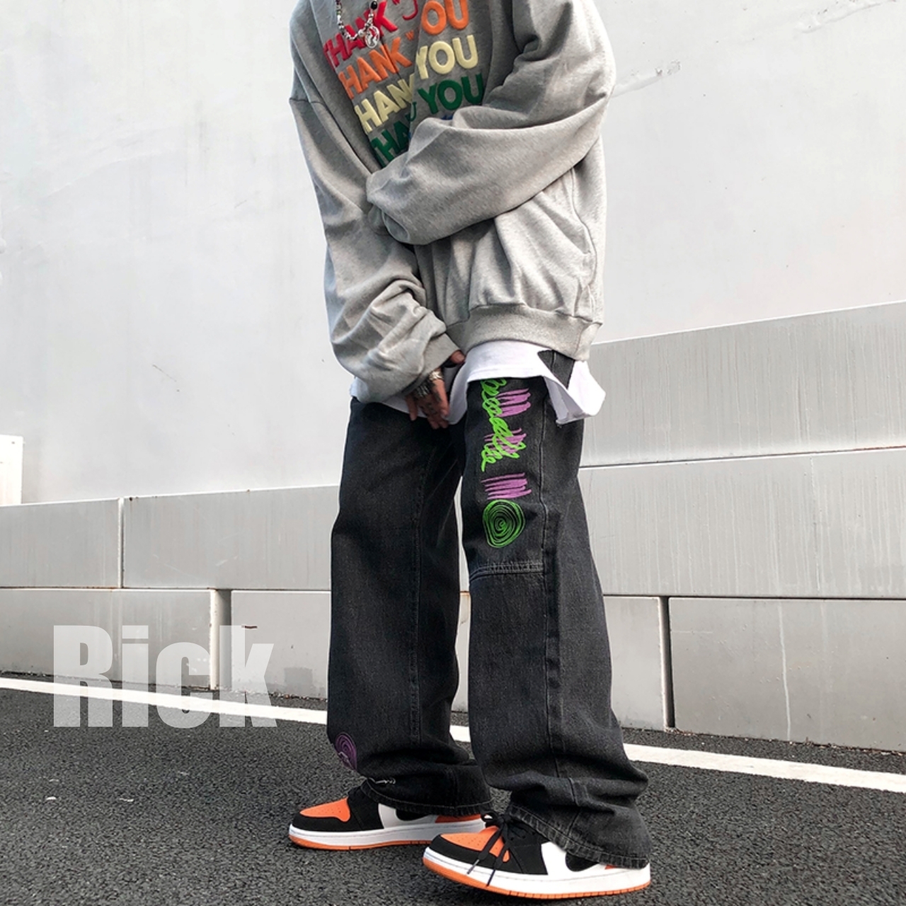 オーバーサイズ ロゴ ワイドパンツ デニム Gパン 韓国 B2787