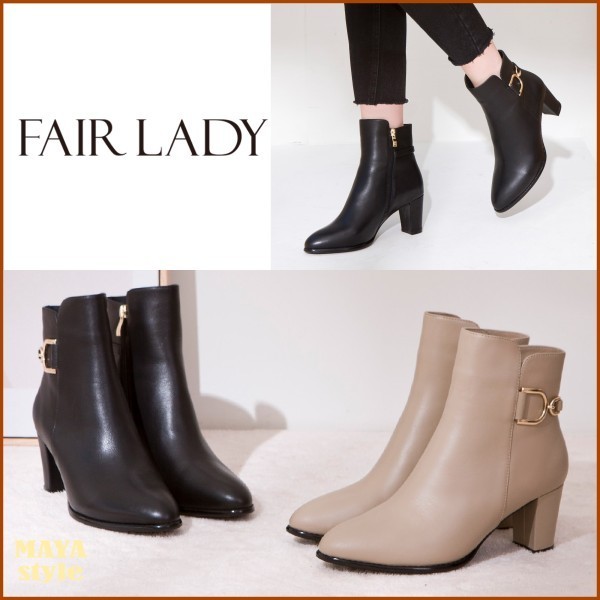 Fair Lady◆アンクルブーツ/2色 メタルバックル チャンキー