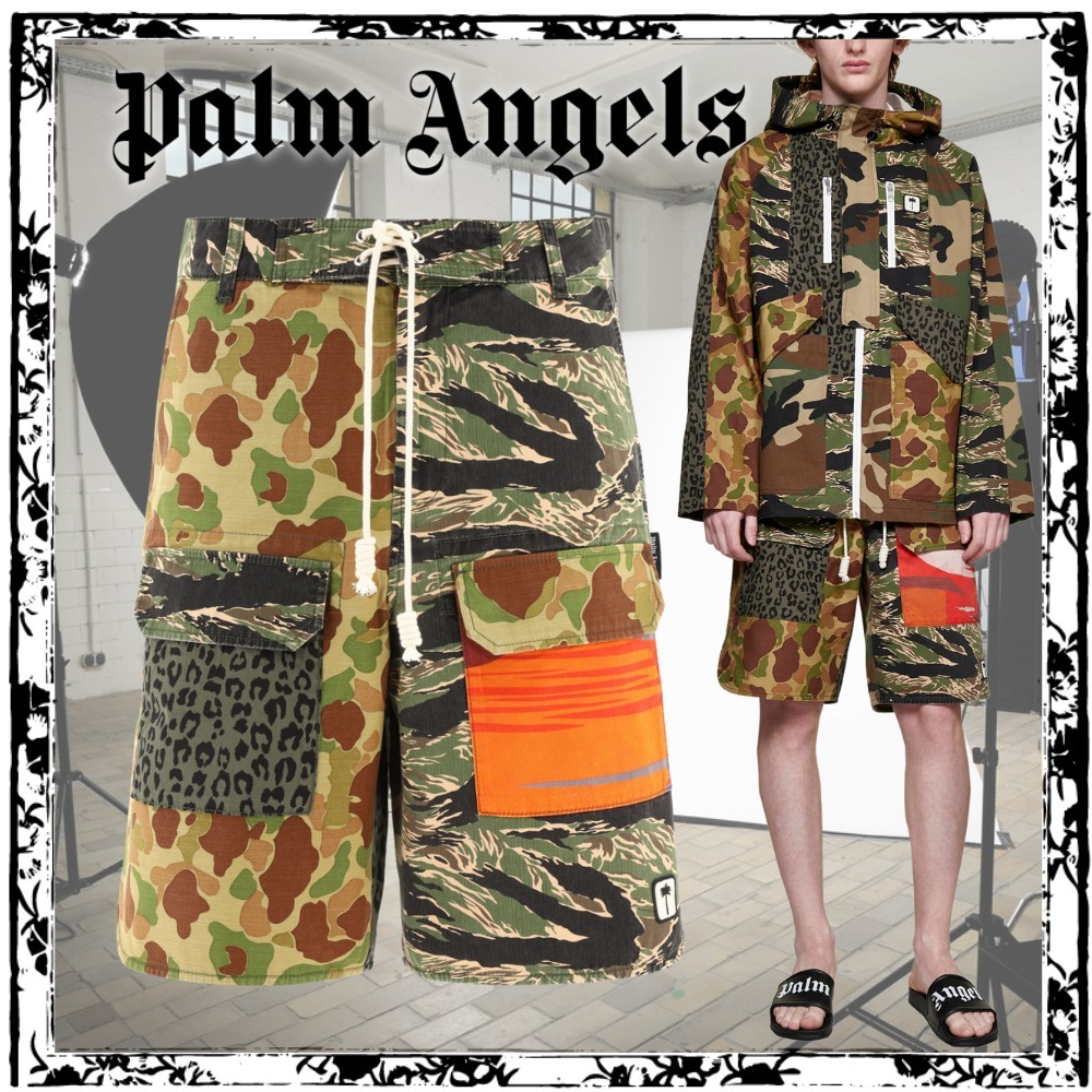 国内即発 Palm Angels カモフラ ハーフパンツ PMCB039S22FAB 送料無料