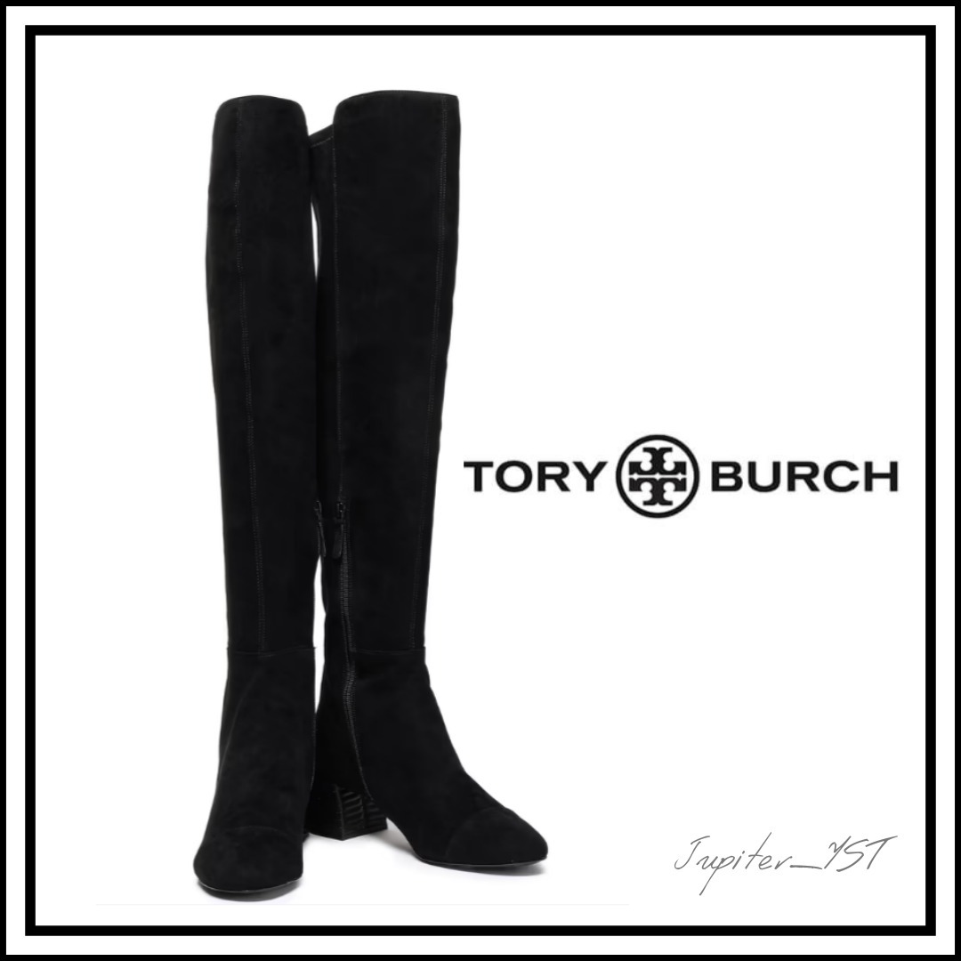 Tory Burch◇刺繍入りレザー ストレッチスエード ニーハイブーツ - www 純日本製 TORY BURCH 25.5cm 黒 ロングブーツ レザー トリーバーチ ブーツ