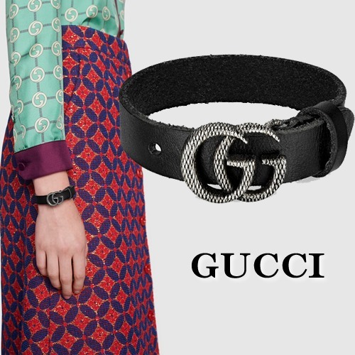 GUCCI】即対応 ダブルG エングレービング レザー ブレスレット