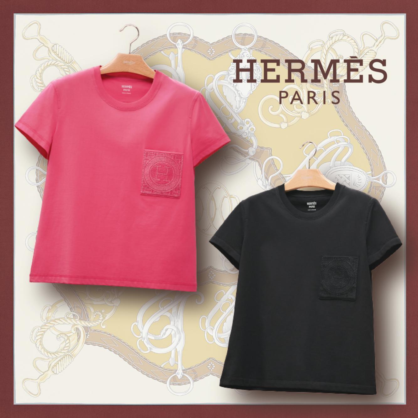HERMES エルメス tシャツ H 馬車 刺繍ロゴ入り イタリア製 イエロー