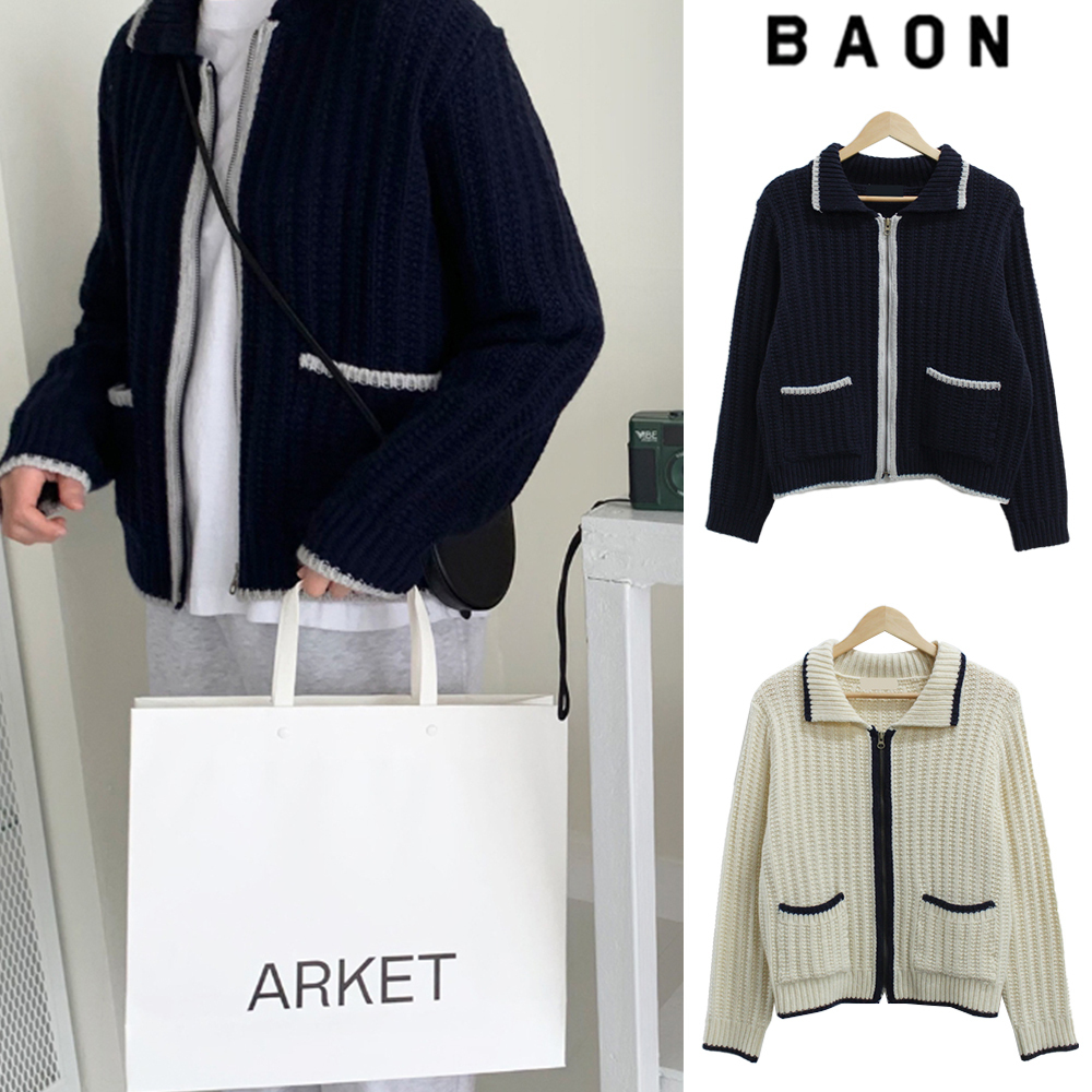 【BAON】Hato Alpaca Knit Zip Up - Wool 80