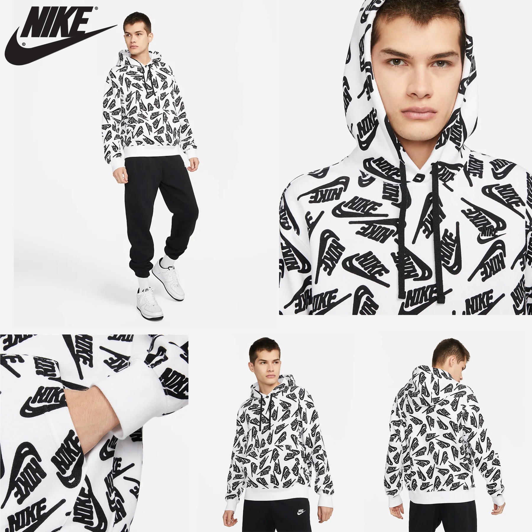 【NIKE】Essentials+ Pullover All Over Print Hoodie White