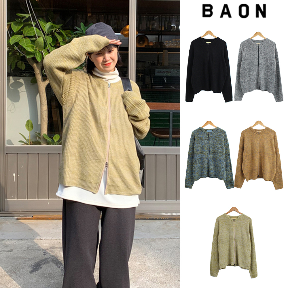 【BAON】[unisex] Moho knit zip up cardigan