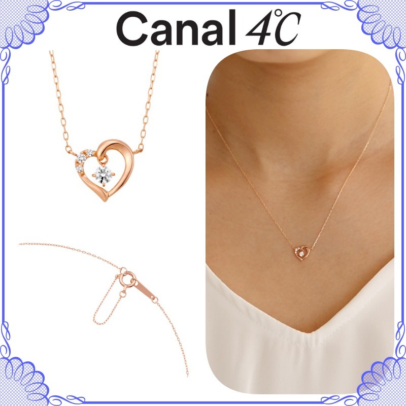 大人気!! Canal 4℃ K10 ハート ピンクゴールド ネックレス