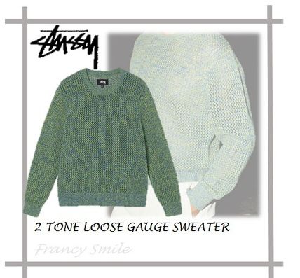 STUSSY Sweaters Crew Neck Unisex Street Style Long Sleeves Plain Cotton Logo