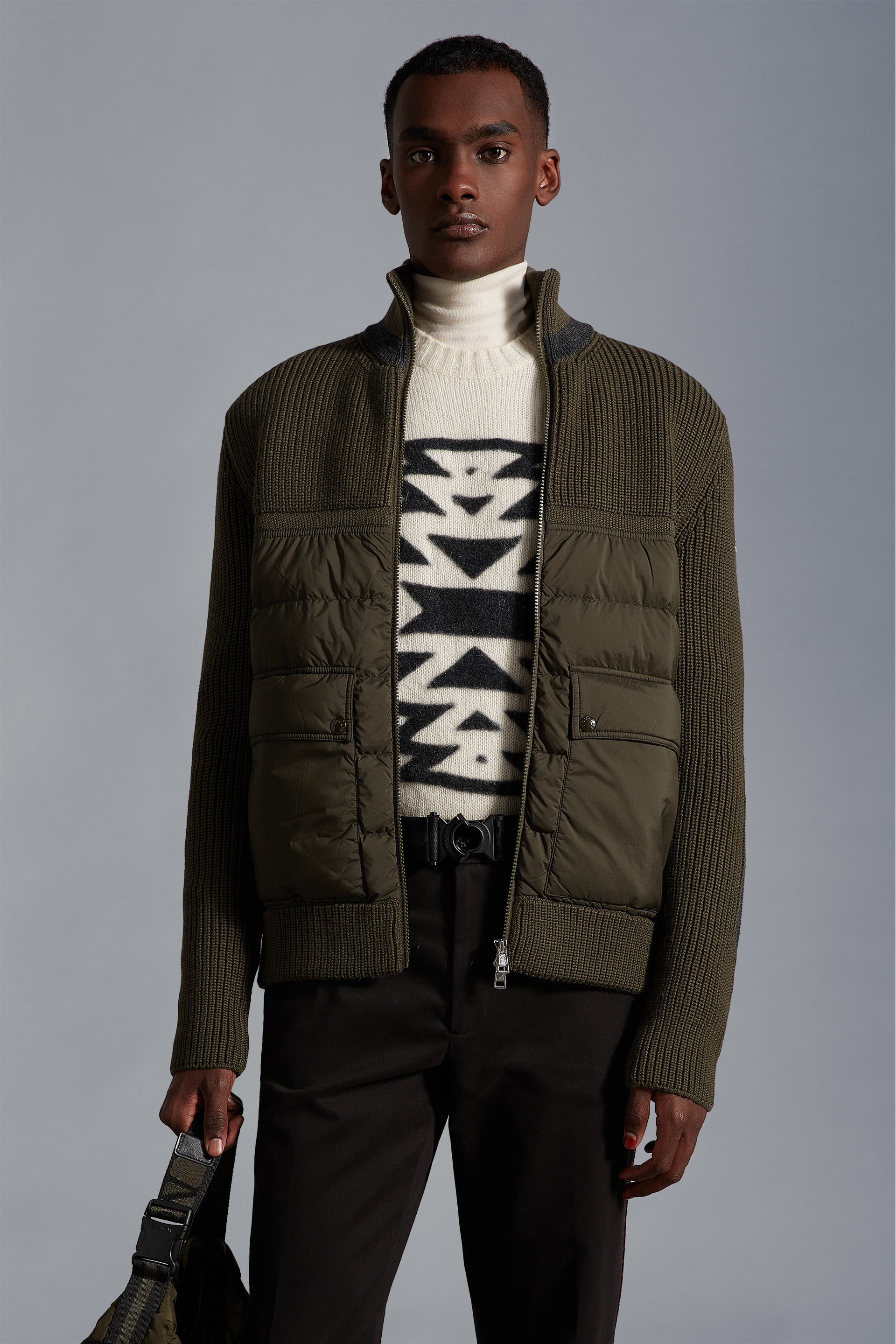 MONCLER2022/23秋冬新作 異素材MIX ダウン入りカーディガン