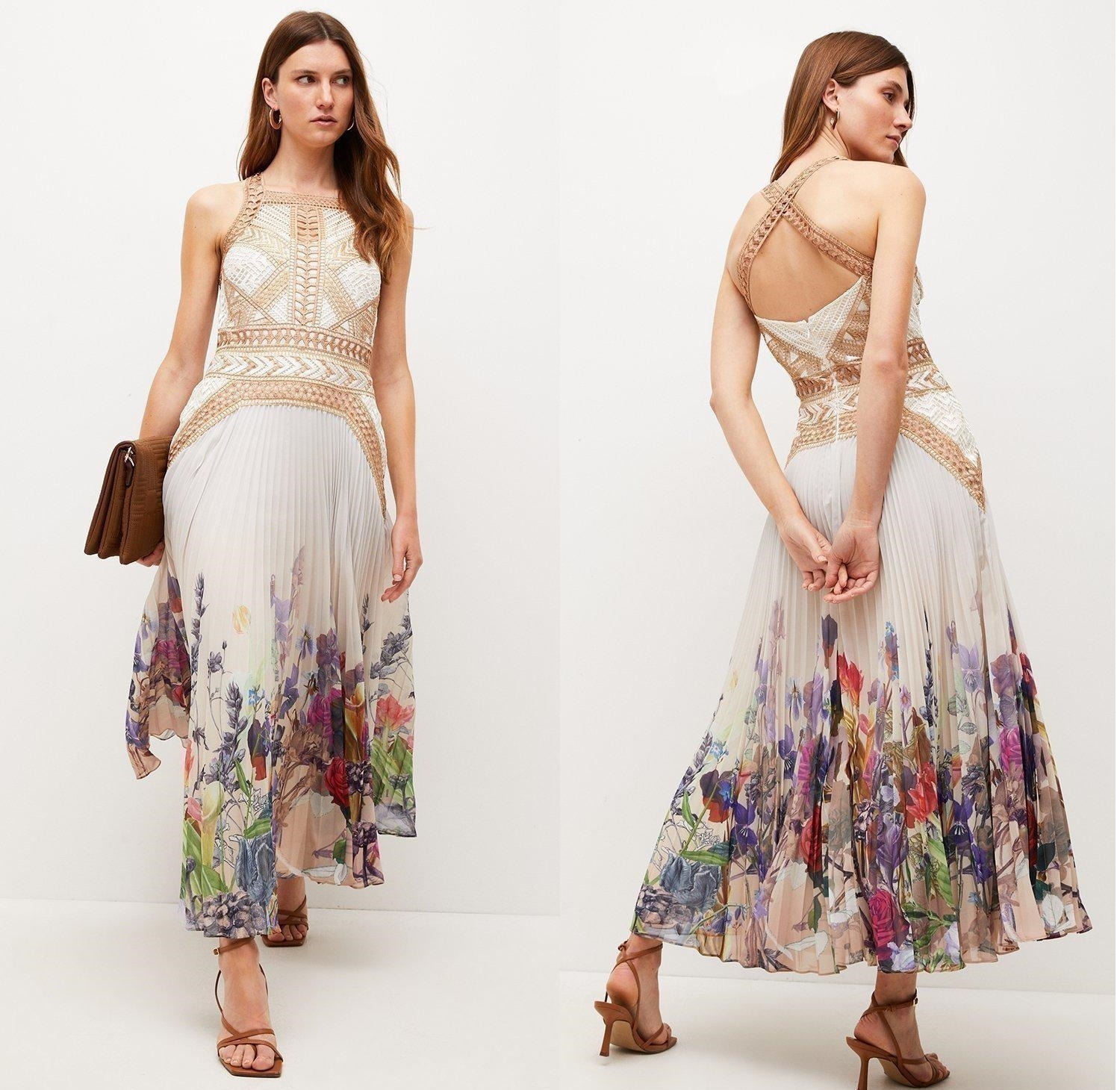 KAREN MILLEN ギピュ−ル プリ−ツ ウ−ブン ミディ ドレス ...