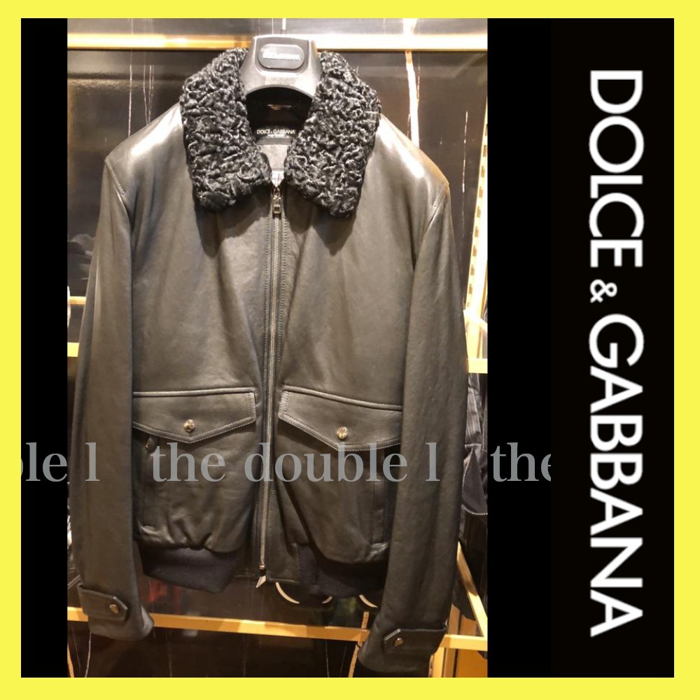 DOLCE&GABBANA ドルガバ ブルハイドレザー＆ナイロン ジャケット