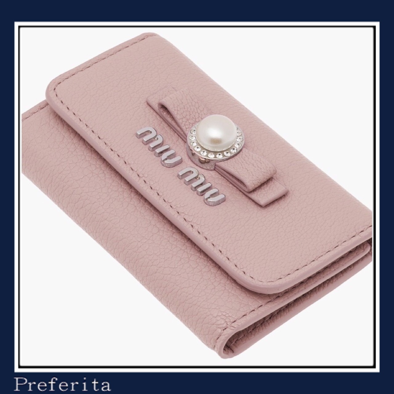 【すぐ届く】▽▽MiuMiu ロゴ レザーキーケース ギフト包装可 miu miu】キーケース ギフト パール レザー キーリング お祝い