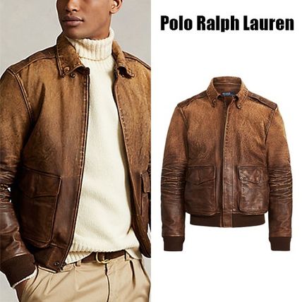 POLO RALPH LAUREN Biker Short Plain Leather Logo Biker Jackets