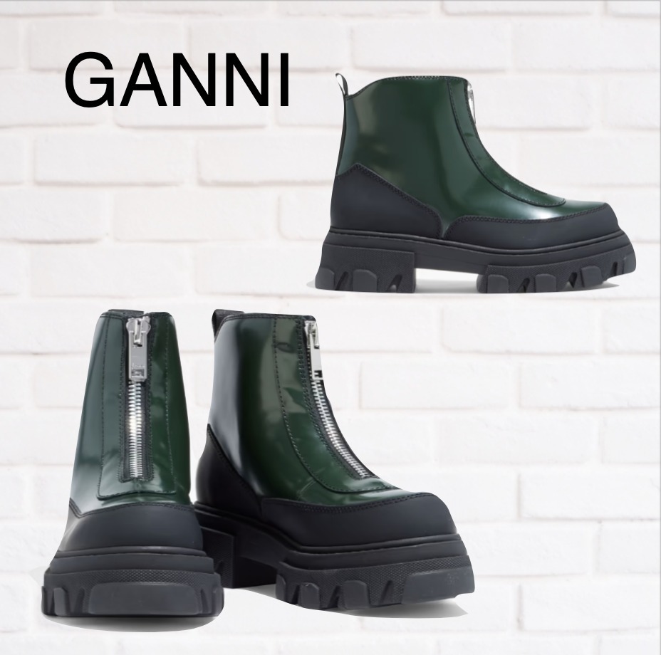 大人気★GANNI★ファスナー付き グロスレザー アンクルブーツ