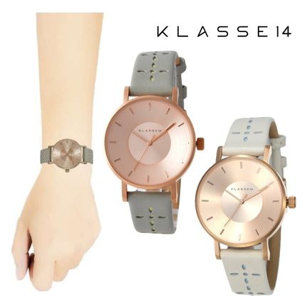 KLASSE14 Analog Casual Style Leather Round Quartz Watches Stainless