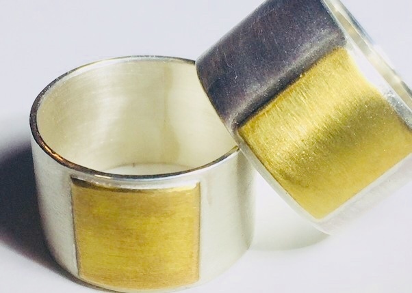 指輪・リング Combination Gold/Brass Square Wide Silver Cigar Band / Ring