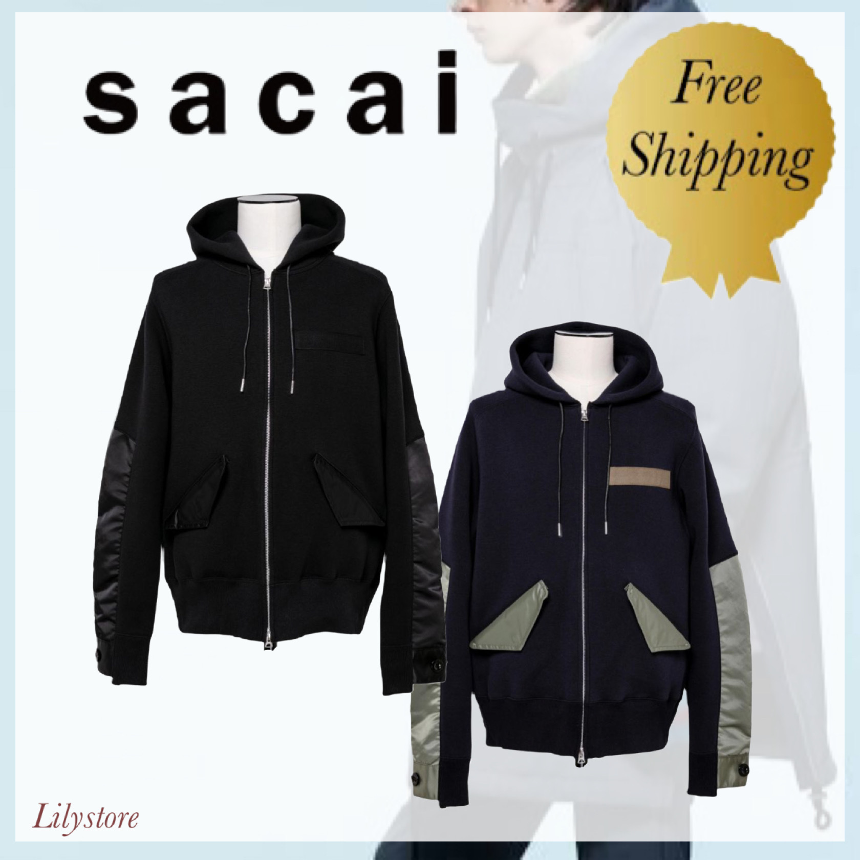 送料無料でお届けします sacai Nylon Twill Hoodie サカイ フーディ