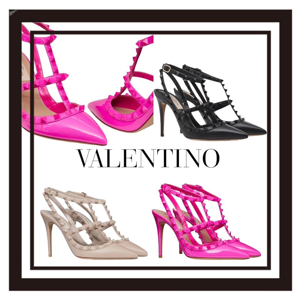 VALENTINO】ロックスタッズ エナメル ストラップパンプス100MM VALENTINO】ロックスタッズ エナメル ストラップパンプス100MM