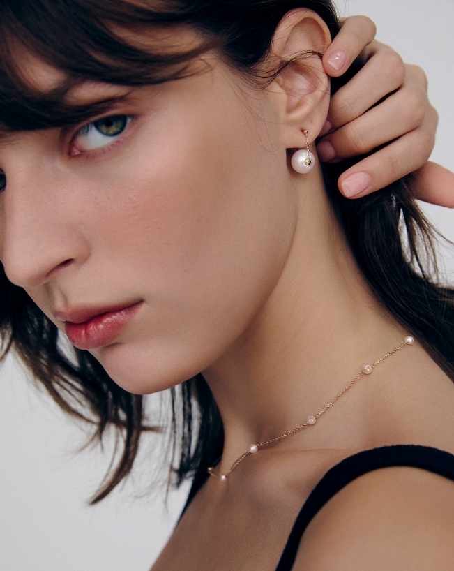 HYERES LOR】22FW☆ Noailles 14K Pearl Chain Earrings 9mm