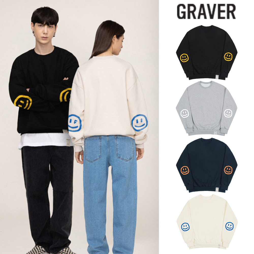 【GRAVER】22FW★ [UNISEX] Elbow Spray Dot Smile Sweatshirt