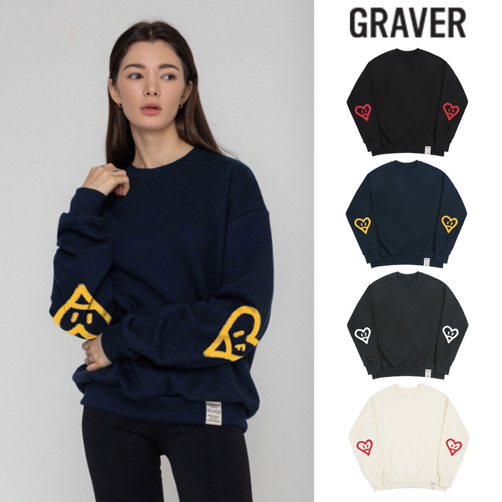 【GRAVER】22FW★ [UNISEX] Elbow Spray Heart Smile Sweatshirt