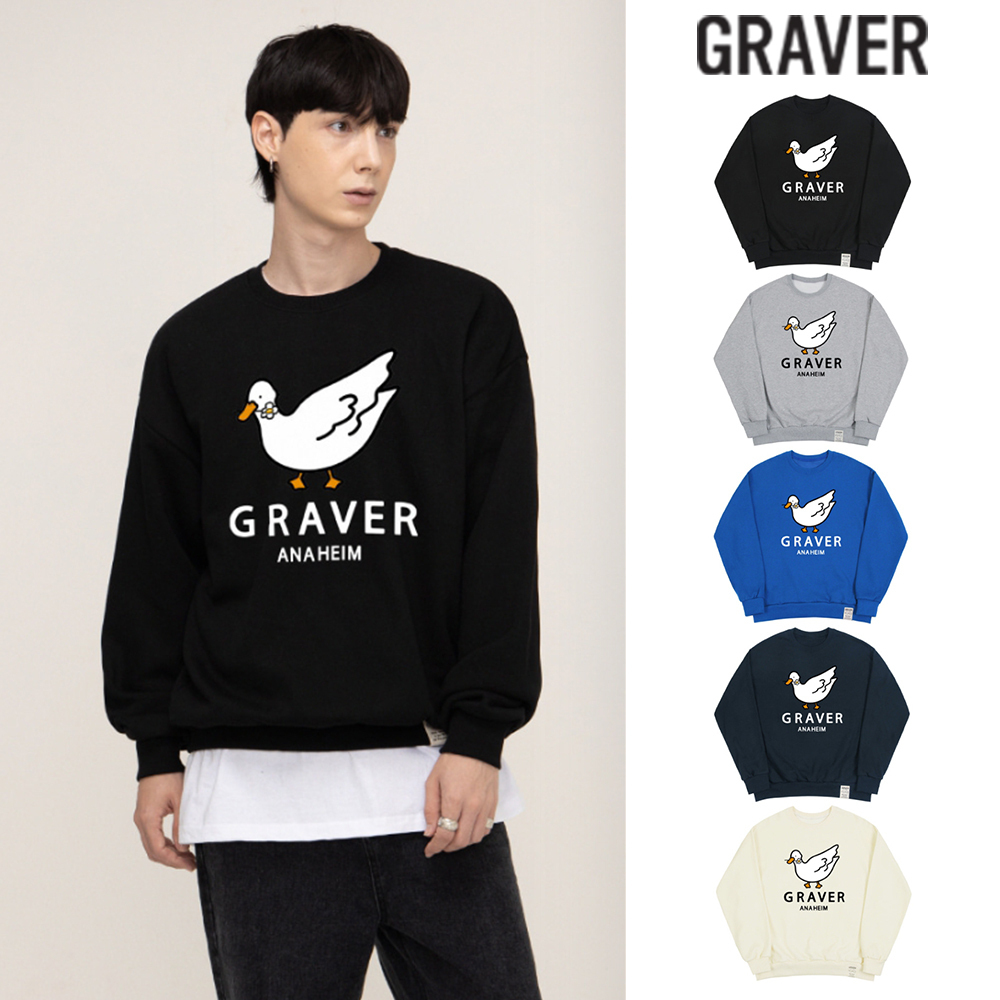 【GRAVER】22FW★ Small White Duck Wing Smile Sweatshirt GRAVER】22FW☆ [UNISEX] White Duck Smile Sweatshirt (GRAVER