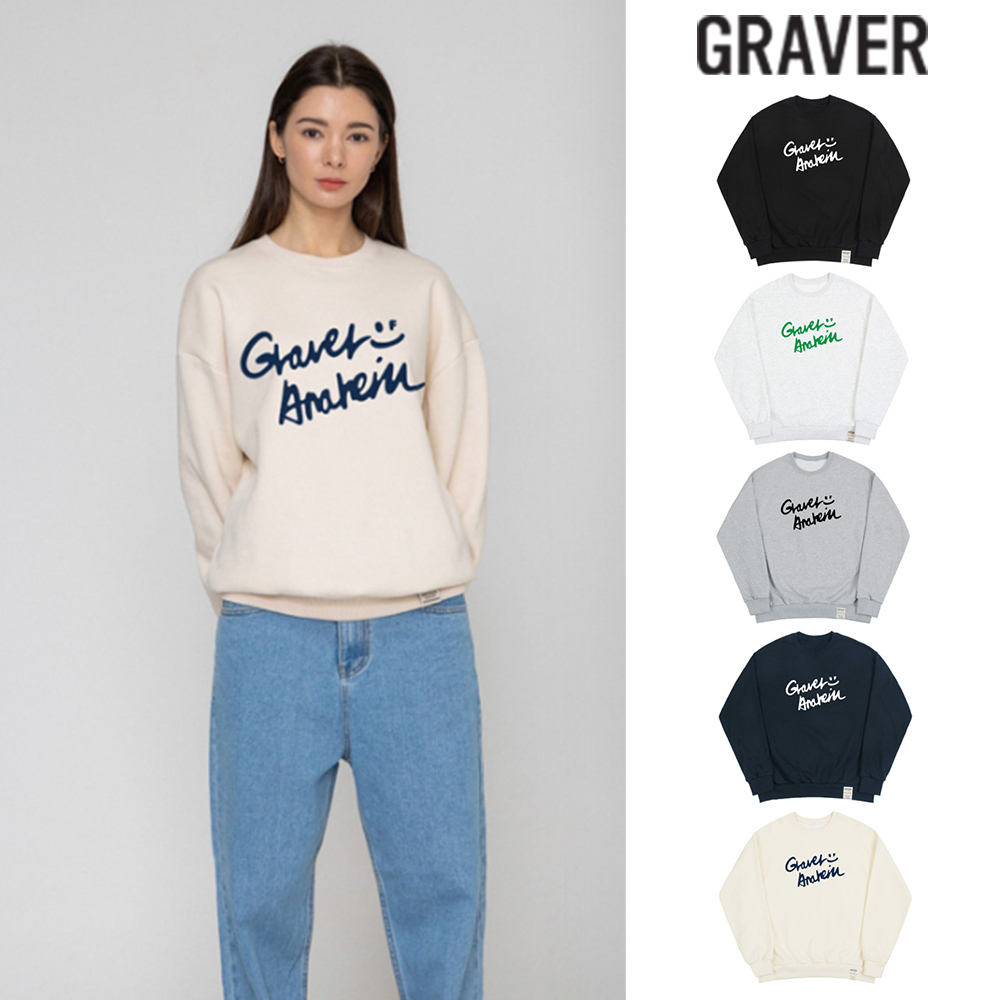 【GRAVER】22FW★ [UNISEX] Drawing Logo Smile Sweatshirt