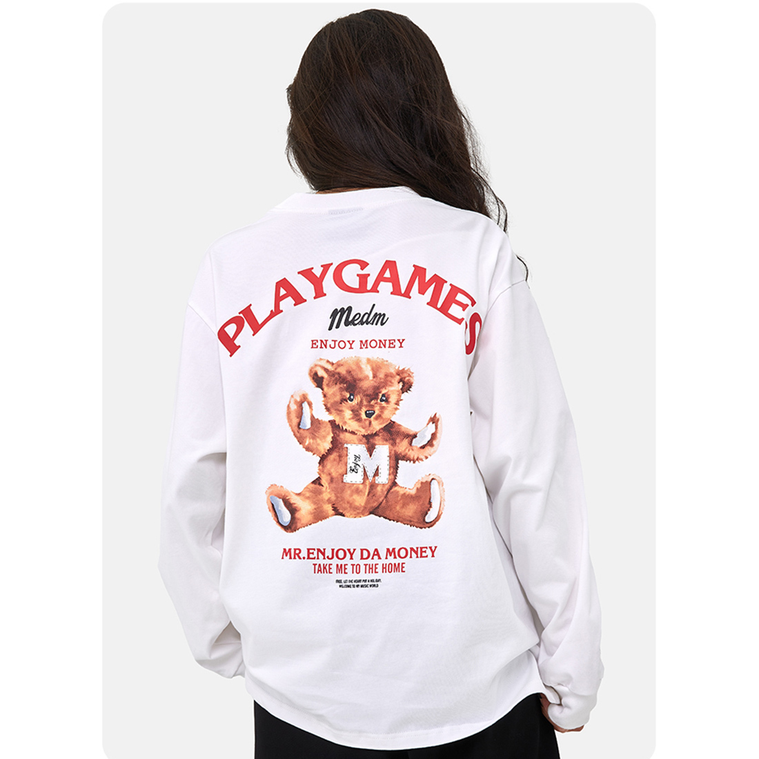 MEDM Tシャツ 長袖 ロゴ入り 小熊プリント おしゃれ 男女兼用 MEDM Tシャツ 長袖 ロゴ入り 小熊プリント おしゃれ 男女兼用