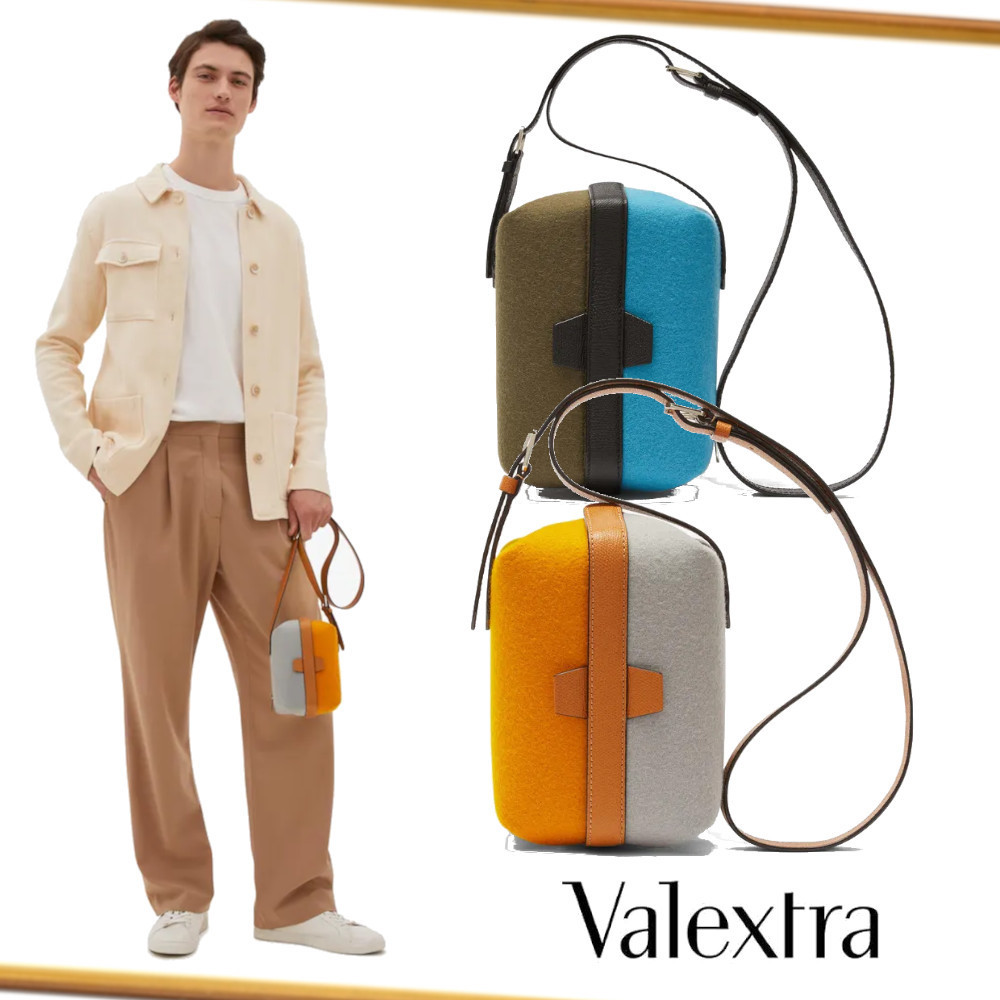 直営 VALEXTRA 《お洒落》Tric Trac フェルト ショルダーバッグ