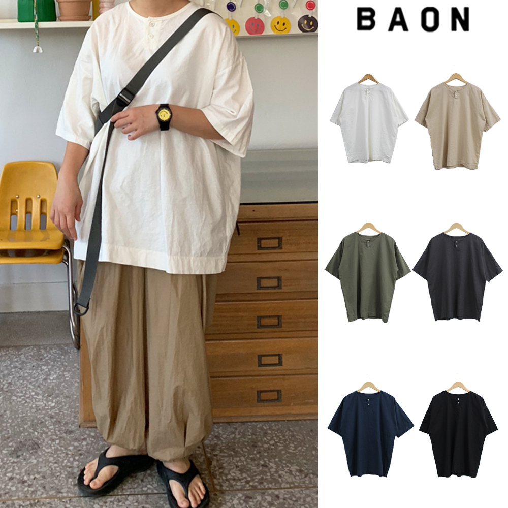 【BAON】[unisex] Ocean Henry Neck Linen Shirt